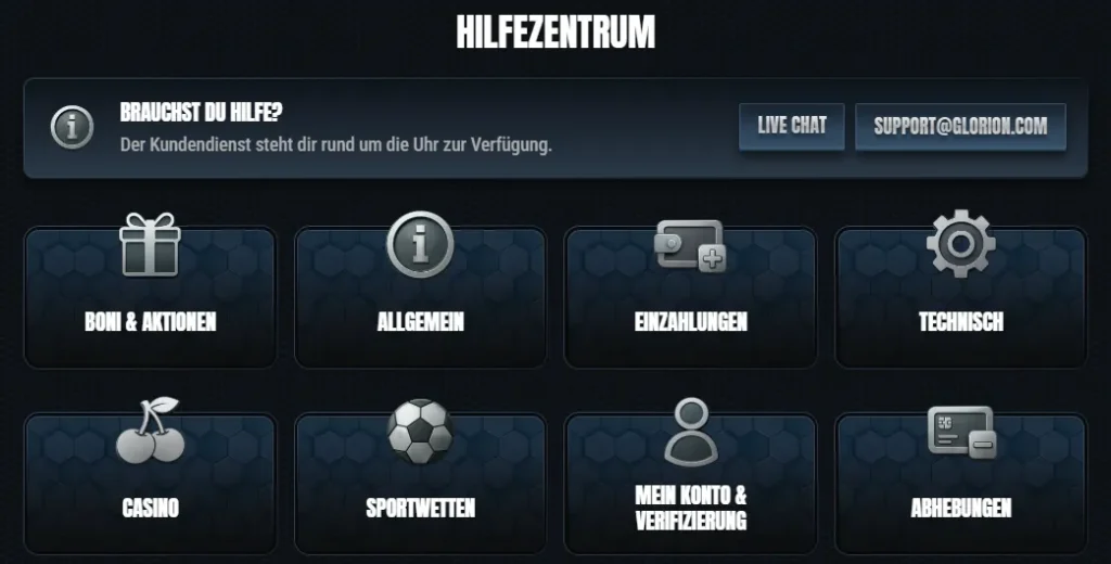 Glorian Casino Hilfezentrum – Kundensupport und Hilfe für Spieler
