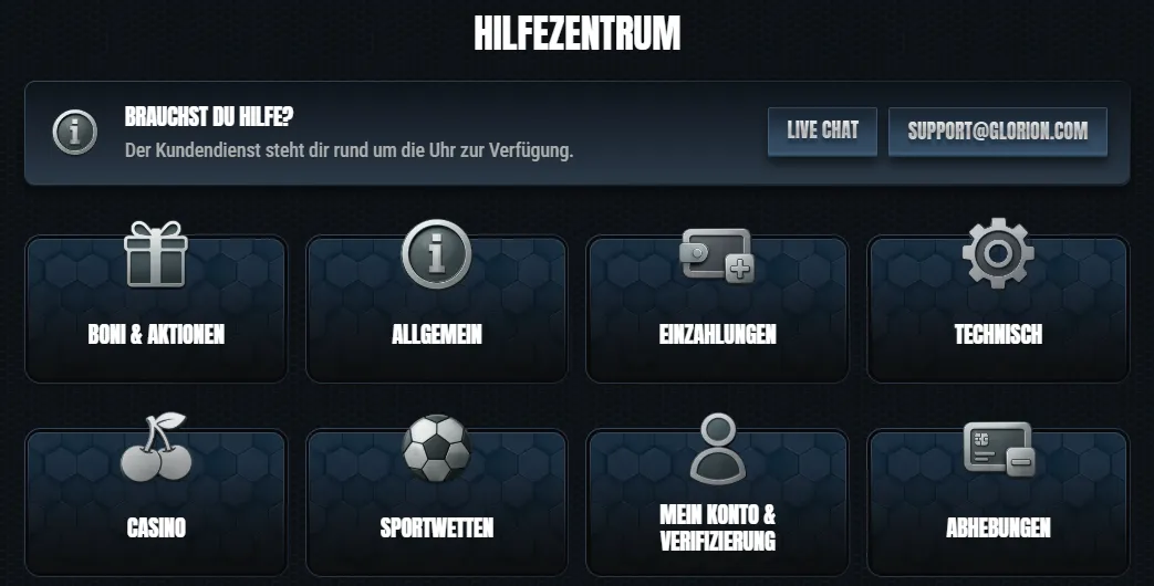 Glorian Casino Hilfezentrum – Kundensupport und Hilfe für Spieler
